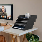 4 Pack Stackable Paper Trays for Letter Documents, Desktop File Organizers for Office Supplies, Stackable Desk Tray Holder for Paper Storage, Black