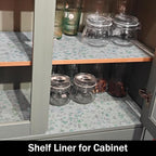 Blue and Green Floral Shelf Liners Non Adhesive and 12IN x 20FT Strong Non-Slip Shelf and Drawer Liners for Kitchen Cabinet Wire Fridge, Waterproof Shelf Drawer Liner,Easy to Clean