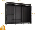 Higeego H8 Garment Rack with Cover, Portable Closet for Hanging Clothes, Heavy Duty Clothes Rack Wardrobe Closet Organizer and Storage, Black Clothing Rack Shelf with Black Fabric Cover