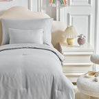 Toddler Bedding Set - 5 Piece Soft and Breathable Toddler Bed Set for Boys and Girls, Includes Quilted Comforter, Fitted Sheet, Flat Top Sheet, Standard Pillowcase and Toddler Pillowcase, Gray