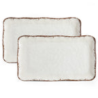 LEHAHA Farmhouse Large Serving Platters, 2 Piece Melamine Dinnerware Set, 17.5 x 10 Inches Vintage Serving Tray, Rectangle White Rustic Trays Set of 2