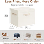 StorageWorks Storage Bins with Lid, Decorative Fabric Storage Bins with Handles, Stackable Closet Organizers for Shelves and Bedroom, Large, Beige(Cotton Linen), 2-Pack