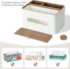 PU Leather Tissue Box Cover Rectangular with Storage Organizer, Multifunctional Remote Control Holder, Desk Organizer for Living Room, Bedroom, Office, Decorative Tissue Holder with Compartments Beige