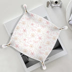 Pink Coquette Bow Floral Leather Jewelry Valet Tray, Preppy Bow Flower PU Leather Catchall Beside Caddy Nightstand Organizer Tray for Jewelry Rings Watches Keys and Accessories, 7.8x7.8inch