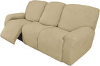 Easy-Going 8 Pieces Recliner Sofa Stretch Sofa Slipcover Sofa Cover Furniture Protector Couch Soft with Elastic Bottom Kids, Spandex Jacquard Fabric Small Checks Beige