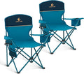 LET'S CAMP Camping Chair 2 Pack Folding Chair with 4-Can Cooler Bag Portable Lawn Chair with Cup Holder,Storage Pocket, Supports 250LBS, Collapsible Chair for Camp, Beach, Picnic (Blue)