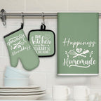 Sratte 6 Pcs Kitchen Decor Accessories Set Farmhouse Towels Pot Holders Oven Mitts Set 2 Dish Towels 2 Potholders 2 Cooking Mittens Oven Glove for Christmas Baking Cooking Supply(Sage Green,Kitchen)