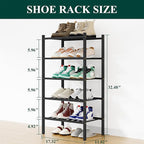Smiry Small Bamboo Shoe Rack, 5 Tier Free Standing Wooden Shoe Organizer, Stackable Wood Shoe Storage Shelf for Closet, Entryway, 12 Vertical Slats, 2+2+1 Stack Standard Legs, 17.3"x11"x32.5", Black