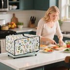 Toaster Oven Dust Cover with Side Pockets, Washable Convection Oven Cover Small Electric Appliance Protector for Kitchen Home Decor, S, Floral Butterfly Cream White