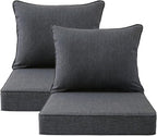 Outdoor Patio Chair Cushions Set, 22" x 22", Set of 2, Water-Repellent, Fade Resistant, Deep Seat Bottom and Back Cushion for Backyard, Couch, Sofa and Patio Furniture, Charcoal