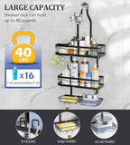 OMAIRA Shower Caddy Hanging Over the Shower Head - Rustproof Shower Organizer Hanging with Soap Scrub Holder, Non-Slip Stainless Steel Bathroom Storage Rack & Shelves, No Drilling, Black