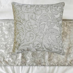 The HomeCentric King/Queen/Twin Silver Decorative Twin 53"x18" Bed Runner with One Pillow Cover, Abstract, Floral, Bead Hand Embroidery Bed Scarf on Jacquard Fabric - Ethereal Silver