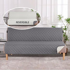 H.VERSAILTEX Reversible Futon Cover Water Repellent Armless Sofa Slipcover Washable Furniture Protector with Adjustable Elastic Strap Anti-Slip Futon Bed Cover for Dogs 70" Width Seat(Grey/Beige)