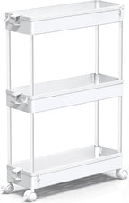 SPACEKEEPER Slim Rolling Storage Cart, 3 Tier Bathroom Storage Organizer Laundry Room Utility Cart Mobile Shelving Unit, Multi-Purpose for Kitchen Office Bathroom Laundry Narrow Places, White