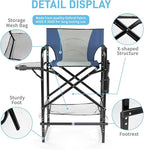 Outvita 4 Piece 31" Tall Directors Chair Height Seat Folding with Side Table Storage Bag, Support for 300Lbs Portable Makeup Artist Chair with Bar Height(Blue/Grey)