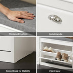 Haotian Shoe Storage Bench, Small Shoe Cabinet for Entryway, Narrow Shoe Rack with 1 Flip-Drawer and Seat Cushion, White, FSR82-K-W