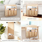 Armchair Caddy Couch Caddy, Remote Control Holder, Non-Slip Sofa Armrest Organizer, Couch Organizer with 5 Pockets, for Cell Phone TV Remote Holder Magazines (LIGHT KHAKI)