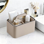 Caddy Organizer with Handle, PU Leather Remote Control Holder Desk Caddy, Portable Makeup Remote Organizer for Table, Nightstand, Office (Beige)