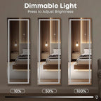 Kosmonia 65x22 Frameless Full Length Mirror, Dimmable 3 Color LED Light w/Memory Function, Distortion Free, HD Reflection & Anti Desilvering, Tempered Glass, Easy Setup w/Stand, Wall/Standing