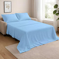 NON Sticky cotton Full Size Sleeper Sofa Sheets, 4 Piece Egyptian Cotton Bed Sheet Set for Sofa Bed, 7" Deep Pocket for Pull Out Couch Mattress, 54" x 75", Light Blue Solid, Soft & Breathable