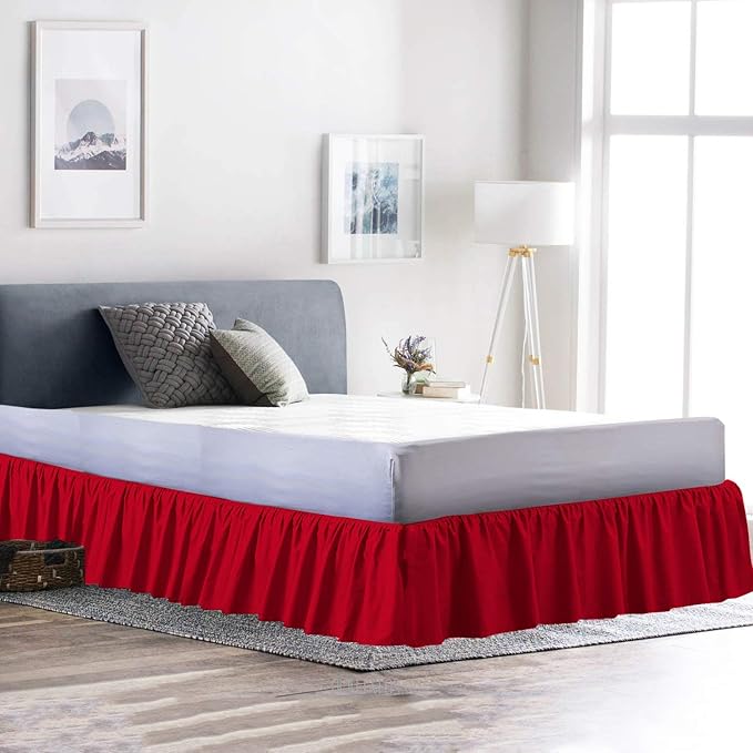 Ruffled Bed Skirt (Full XL, Red) 18 Inch Drop Dust Ruffle with Platform, 100% Cotton 600 Thread Count Fabric, Gathered Styling, Available in All Bed Sizes and 23 Colors - Bedskirt