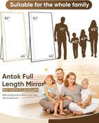 Antok Full Length Mirror, 82"x44" Floor Mirror, Floor Standing Freestanding Full Body Mirror with Stand for Bedroom, Hanging Mounted for Living Room Cloakroom, Black