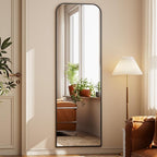 Full Length Mirror 56"x21" Arched Floor Standing Large Mirrors Full Body Mirror with Stand - with Aluminum Frame for Bedroom Living Room, Black