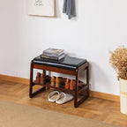 SOBIBO Shoe Bench with Storage - 2-Tier Entryway Bench, Solid Wood Shoe Rack with Cushion & Flip-Open Box, Mid-Century Modern for Hallway, Mudroom, Bedroom (Black, 21.65")
