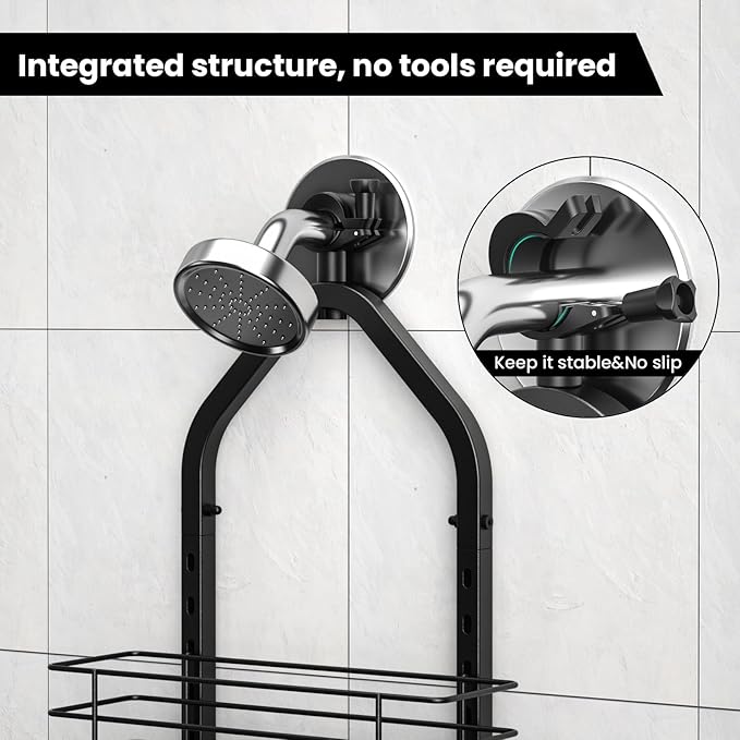 Shower Caddy Hanging (Black), Adjustable Anti-Swing-Over The Shower Head Caddy, 3 Tier Height Bathroom Storage Organizer, Bathroom Shelves Basket Rack, Shower Caddies Rack with Adjustable Soap Basket