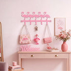 AceOrbit Pink Flamingos Over the Door Hooks Hanger Wall Mount Towel Hanger Door Holder Organizer 5 Hooks Farmhouse Rustic Kawaii Decor for Bedroom Bathroom Towel Hat Clothes