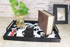 MCBZ Living Room Decorative Tray, Serving Tray, Coffee Table Tray, Leather Tray, Hardware Handle 16.5 x 12.6 inches (Black)