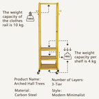 Dttwacoyh Hall Tree with Hanging Hooks,Gold Metal Decorative Freestanding Garment Rack on Wheels,3-in-1 Narrow Entryway Storage for Small Space,Suitable for Hallway,Bedroom and Bathroom,Gold