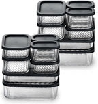 EATEX 14 Pack Glass Meal Prep Containers with Grooved Base, 14 Stackable BPA Free Glass Storage Containers with Lids for Lunch, Pantry, and Kitchen - Microwave, Dishwasher Freezer & Oven Safe - Black
