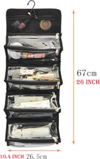 Large Capacity Hanging Eco Polyester Travel Toiletry Bag Makeup Cosmetic Bag 4-in-1 Roll-Up Make Up Storage Organizer With 4 detachable Removable Zipper Clear TPU Pouches & Hook