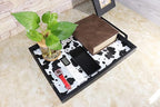 MCBZ Living Room Decorative Tray, Serving Tray, Coffee Table Tray, Leather Tray, Hardware Handle 16.5 x 12.6 inches (Black)