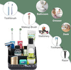 Chintu Toothbrush Holders for Bathroom Counter Organizer - 6 Slots Tooth Brushing Holder for Family Kids, Electric Toothbrush and Toothpaste Holder for Vanity Countertop Storage Black Marble