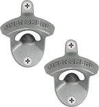 Old Style Wall Mounted Bottle Opener, Rustic Silver Rustproof Screw in Wall Bottle Opener Set for Patio Kitchen (2 PCS)