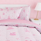 SANDJEST Ballerina Comforter Set Twin Size 68x86in for Kids Girls, Microfiber 3 Pcs Bedding Set Includes 1 Comforter, 1 Pillowcase, 1 Fitted Sheet, Nursery Room Decor