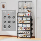 OYREL Shoe Rack 7 Tier Shoe Organizer Storage 21-28 Pairs Closet Shoes Rack for Front Door Entrance Shoe Rack Organizer with Hooks Side Pocket Entryway Large Capacity Shoe Shelf Tower Garage