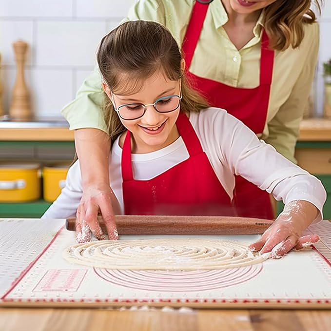 Muso Wood French Rolling Pin and Silicone Baking Mat Set, Sapele Wooden Rolling Pin 15.75 Inch and Tapered Roller for Fondant, Pie Crust, Cookie, Pastry