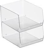 mDesign Wide Stackable Plastic Food Storage Organizer Bin Basket with Open Front for Household Kitchen Cabinets, Pantry, Offices, Closets, Bedrooms, Bathrooms - 10.2" Wide, 2 Pack - Clear