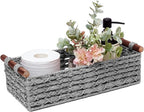 Small Storage Basket Wicker Baskets for Organizing with Handle Decorative Storage Bin for Countertop Toilet Paper Basket for Toilet Tank Top Small Baskets,Light Grey