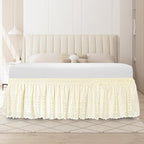 Queen Bed Skirt, Wrap-Around Elastic Ruffled Eyelet Bed Skirt Queen Size Dust Ruffle with Gathered Styling and Embroidered Details, 14" Drop Length (Light Yellow)
