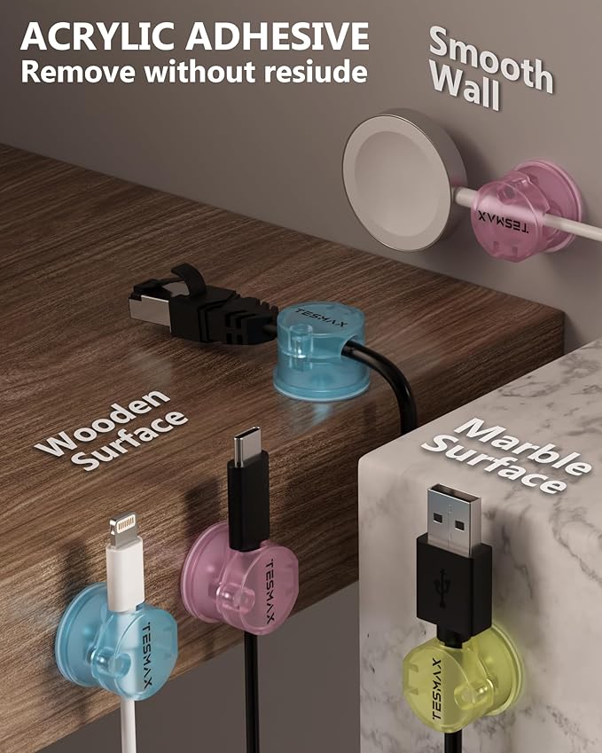 Magnetic Cable Clips 360° Rotation Cord Holder, 6Pack Cord Organizer 1s Lock Cable Smooth Adjustable Desk Organizers and Accessories, Adhesive Cord Clips for Nightstand,Phone,Wall,Car,Home Office
