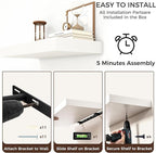 Venusmiles Floating Shelves for Wall, 48 Inch Floating Shelves Set of 1, 6.5" D Wooden Wall Mounted Display Shelves with Invisible Brackets for Living Room, Bedroom, Bathroom, Kitchen Decor, White