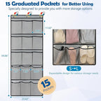 Over The Door Cruise Ship Organizer - Cruise Ship Magnetic Door Organizer with 15 Size-Graded Pockets, Hanging Magnetic Cruise Storage Shoe Rack for Cabin, 2026 Cruise Essential, 9 Hooks(Grey)