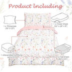 Toddler Bedding Set for Girls, 4 Piece Floral Toddler Comforter Set, Ultra Soft Baby Girl Crib Bed Bedding Includes Quilted Comforter, Flat Sheet, Fitted Sheet, Pillowcases, Pink Flower