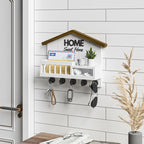 Key and Mail Holder for Wall, Wall Key Holder with Shelf, Key Rack Wall Mount, Wood Key Holder Wall Mount White, Mail Organizer Wall Mounted, Entryway & Front Door Key Holder with 5 Hooks