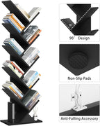 SHEEPAM 10 Tier Tree Book Shelf, Floor Standing Wood Bookshelf