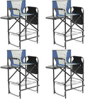 Outvita 4 Piece 31" Tall Directors Chair Height Seat Folding with Side Table Storage Bag, Support for 300Lbs Portable Makeup Artist Chair with Bar Height(Blue/Grey)